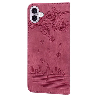 For iPhone 16 Case Cartoon Cat Pattern Card Holder Leather Phone Cover