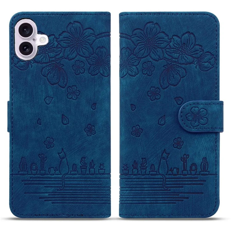 For iPhone 16 Case Cartoon Cat Pattern Card Holder Leather Phone Cover