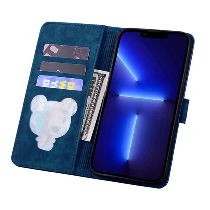 For iPhone 16 Case Cartoon Cat Pattern Card Holder Leather Phone Cover