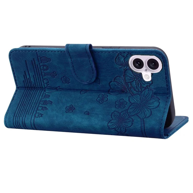 For iPhone 16 Case Cartoon Cat Pattern Card Holder Leather Phone Cover