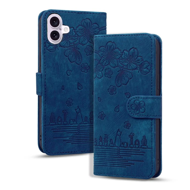 For iPhone 16 Case Cartoon Cat Pattern Card Holder Leather Phone Cover