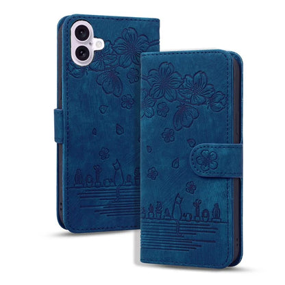 For iPhone 16 Case Cartoon Cat Pattern Card Holder Leather Phone Cover