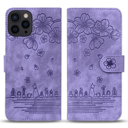 For iPhone 16 Pro Case Flower Cat Pattern Wallet Flip Leather Phone Cover