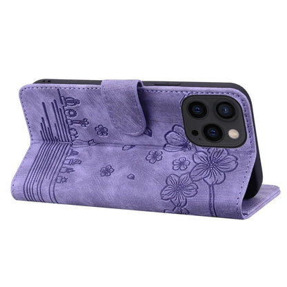 For iPhone 16 Pro Case Flower Cat Pattern Wallet Flip Leather Phone Cover