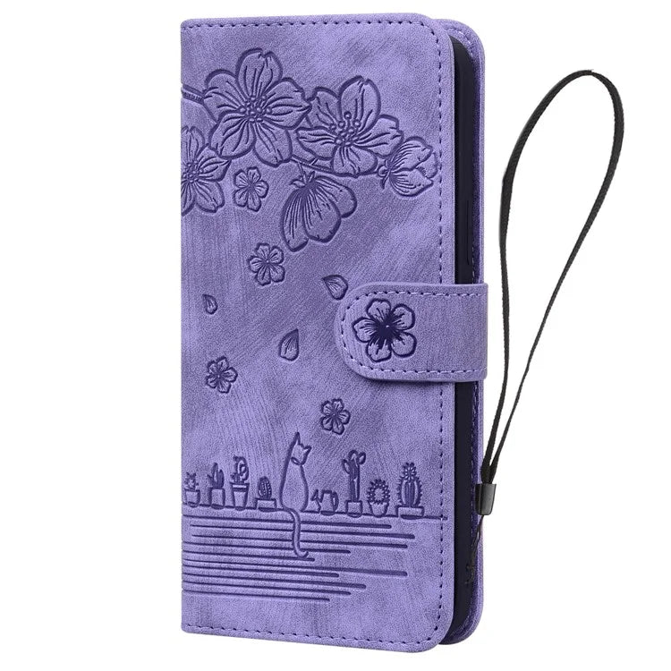 For iPhone 16 Pro Case Flower Cat Pattern Wallet Flip Leather Phone Cover