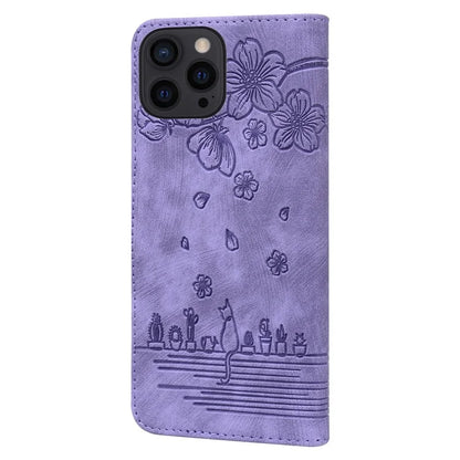For iPhone 16 Pro Case Flower Cat Pattern Wallet Flip Leather Phone Cover