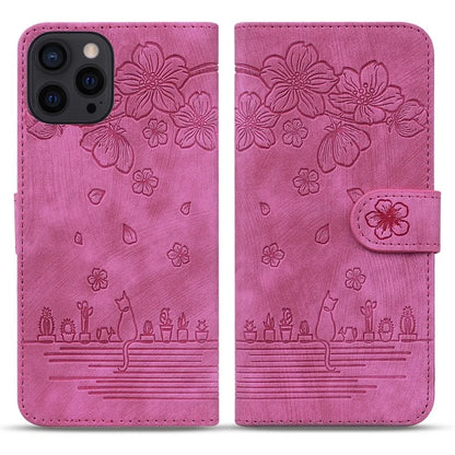 For iPhone 16 Pro Case Flower Cat Pattern Wallet Flip Leather Phone Cover