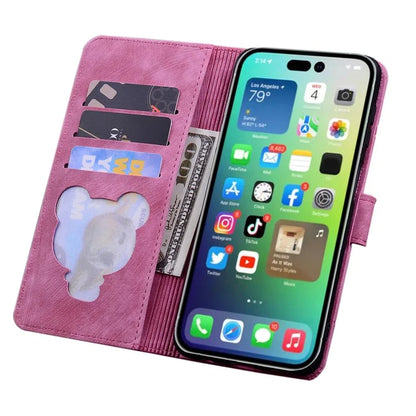 For iPhone 16 Pro Case Flower Cat Pattern Wallet Flip Leather Phone Cover