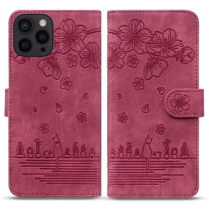 For iPhone 16 Pro Case Flower Cat Pattern Wallet Flip Leather Phone Cover