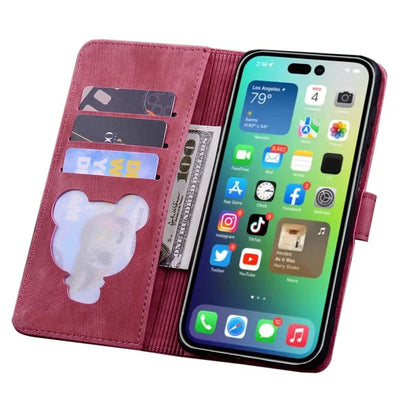 For iPhone 16 Pro Case Flower Cat Pattern Wallet Flip Leather Phone Cover
