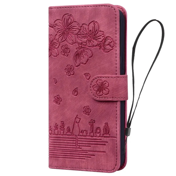 For iPhone 16 Pro Case Flower Cat Pattern Wallet Flip Leather Phone Cover