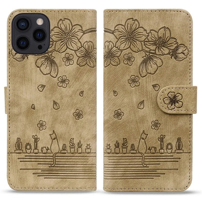 For iPhone 16 Pro Case Flower Cat Pattern Wallet Flip Leather Phone Cover