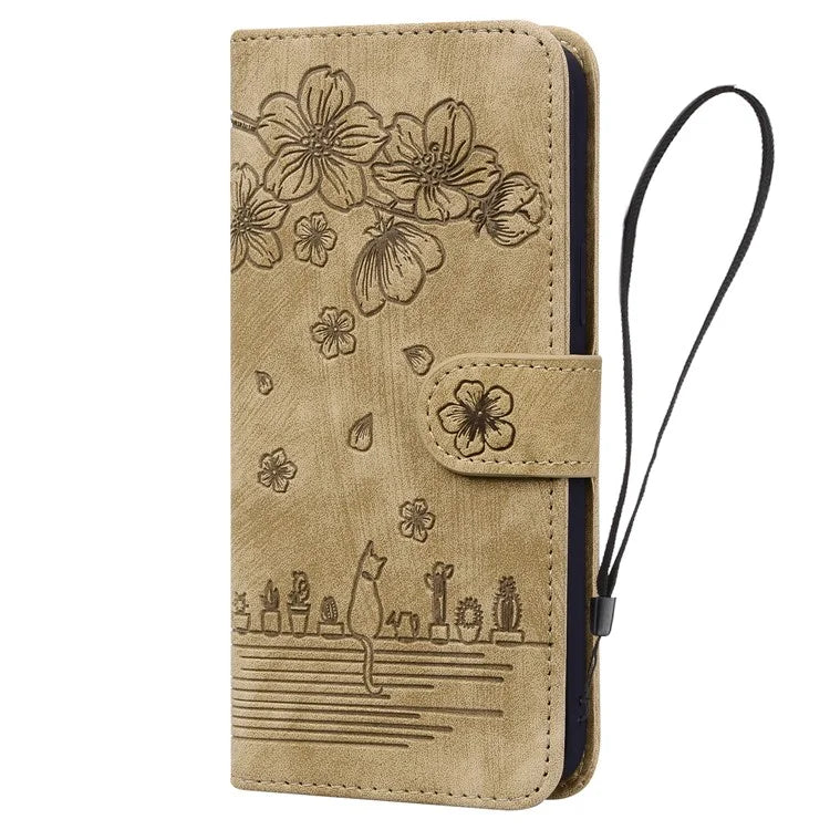 For iPhone 16 Pro Case Flower Cat Pattern Wallet Flip Leather Phone Cover