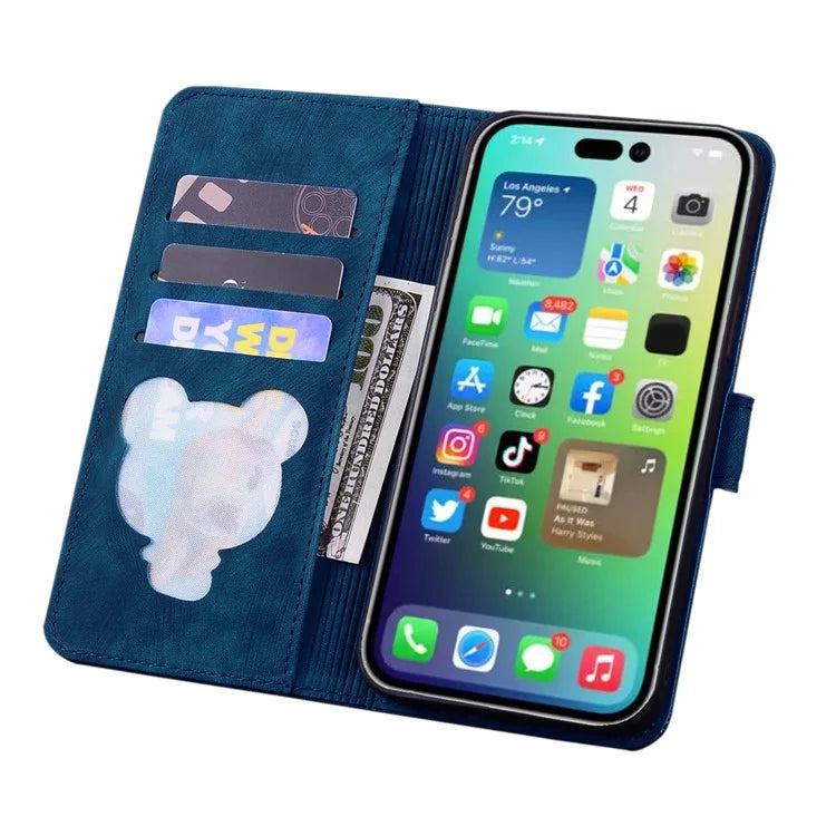 For iPhone 16 Pro Case Flower Cat Pattern Wallet Flip Leather Phone Cover