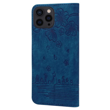 For iPhone 16 Pro Case Flower Cat Pattern Wallet Flip Leather Phone Cover