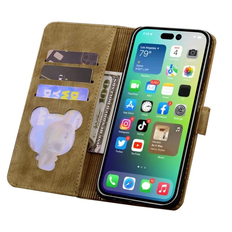 For iPhone 16 Pro Max Case Flip Stand Leather Phone Cover Cherry Blossom Cat Imprinted