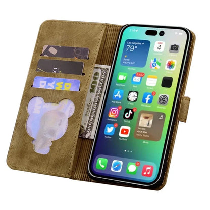 For iPhone 16 Pro Max Case Flip Stand Leather Phone Cover Cherry Blossom Cat Imprinted