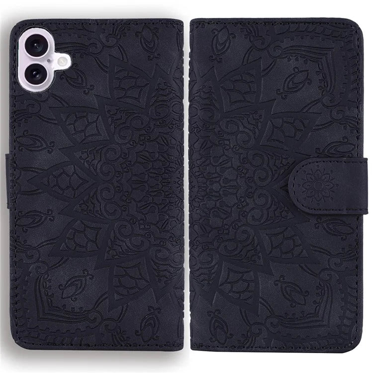 For iPhone 16 Case Flower Imprinted PU Leather Wallet Phone Cover