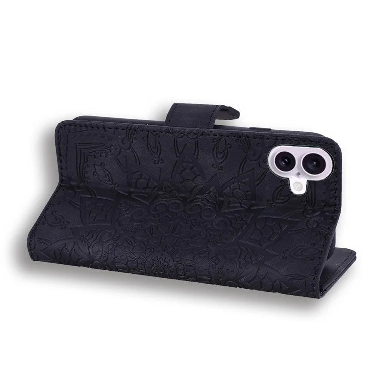 For iPhone 16 Case Flower Imprinted PU Leather Wallet Phone Cover