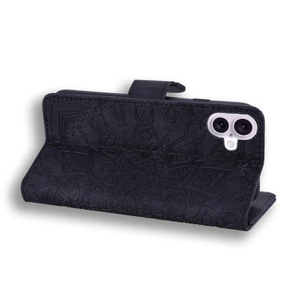 For iPhone 16 Case Flower Imprinted PU Leather Wallet Phone Cover