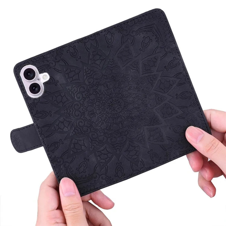 For iPhone 16 Case Flower Imprinted PU Leather Wallet Phone Cover