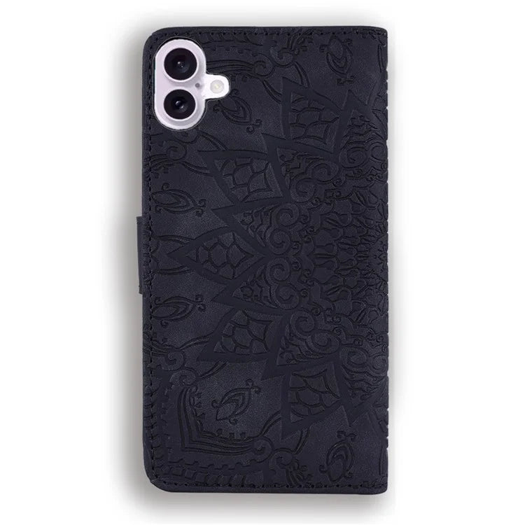 For iPhone 16 Case Flower Imprinted PU Leather Wallet Phone Cover