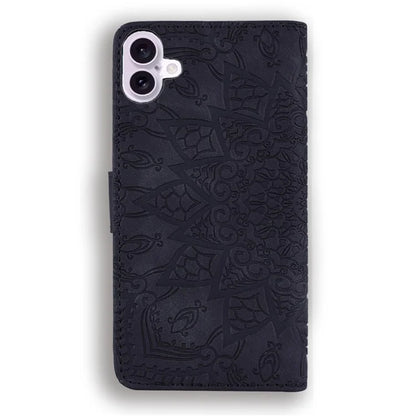 For iPhone 16 Case Flower Imprinted PU Leather Wallet Phone Cover