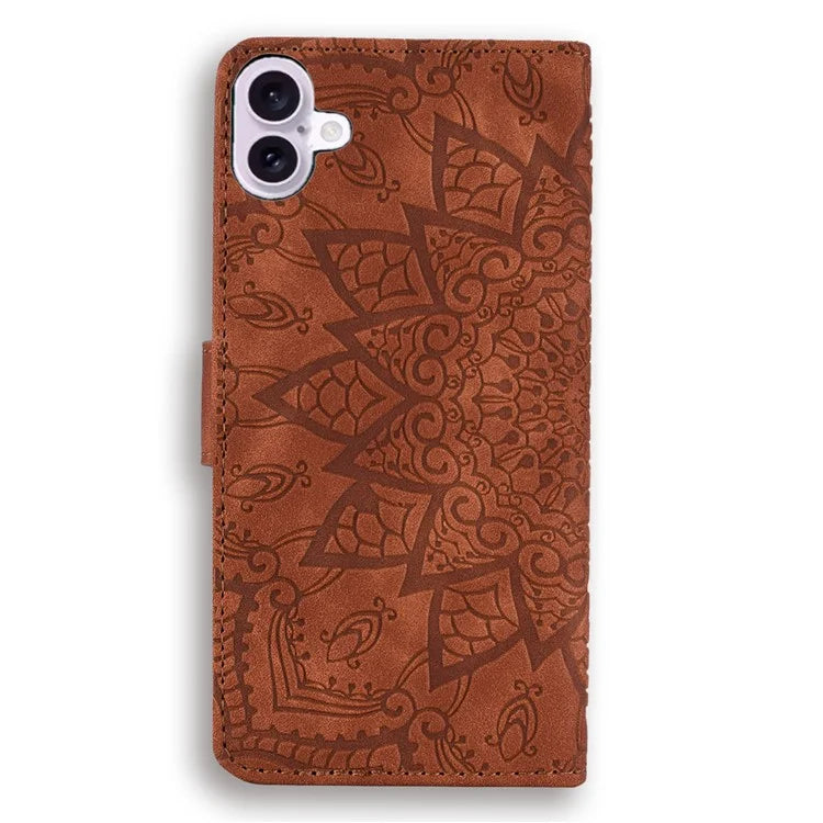 For iPhone 16 Case Flower Imprinted PU Leather Wallet Phone Cover