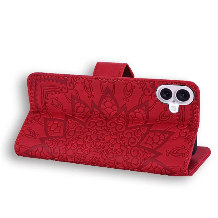 For iPhone 16 Case Flower Imprinted PU Leather Wallet Phone Cover