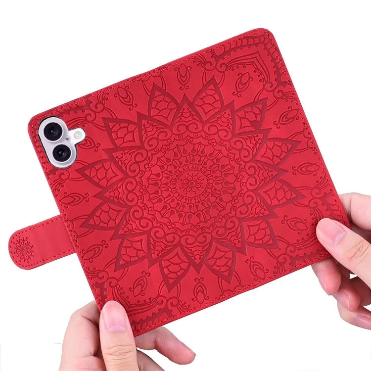 For iPhone 16 Case Flower Imprinted PU Leather Wallet Phone Cover