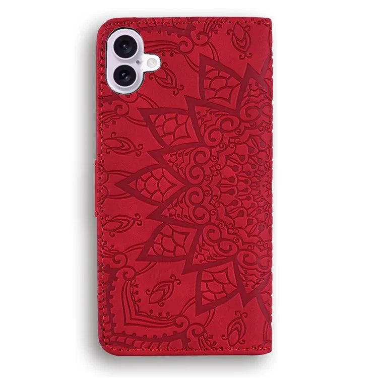 For iPhone 16 Case Flower Imprinted PU Leather Wallet Phone Cover