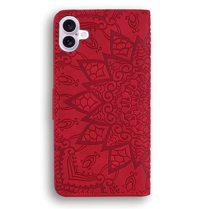 For iPhone 16 Case Flower Imprinted PU Leather Wallet Phone Cover
