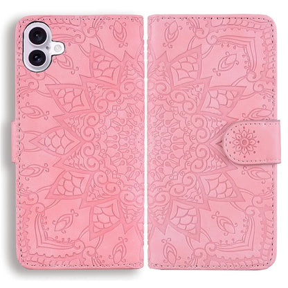 For iPhone 16 Case Flower Imprinted PU Leather Wallet Phone Cover