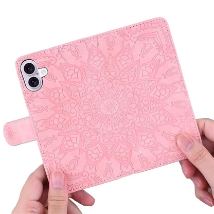 For iPhone 16 Case Flower Imprinted PU Leather Wallet Phone Cover