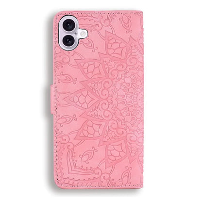 For iPhone 16 Case Flower Imprinted PU Leather Wallet Phone Cover