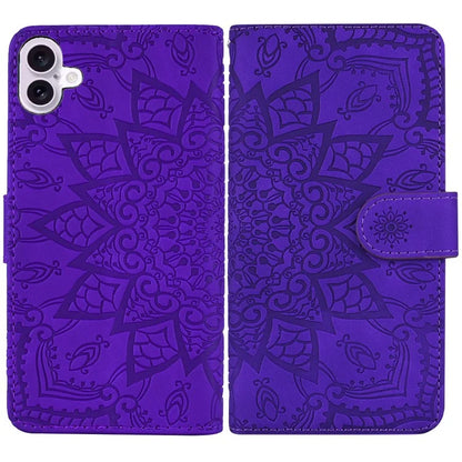 For iPhone 16 Case Flower Imprinted PU Leather Wallet Phone Cover