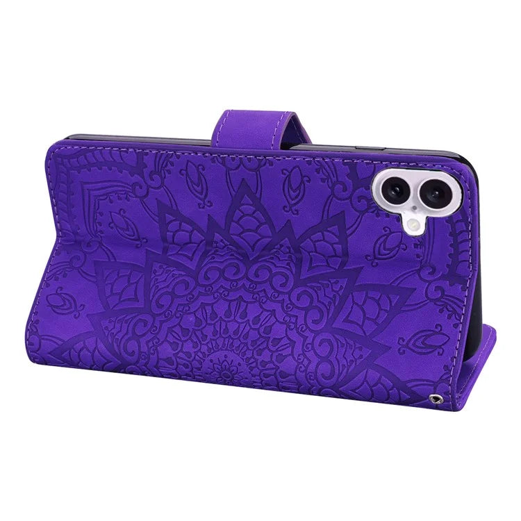 For iPhone 16 Case Flower Imprinted PU Leather Wallet Phone Cover