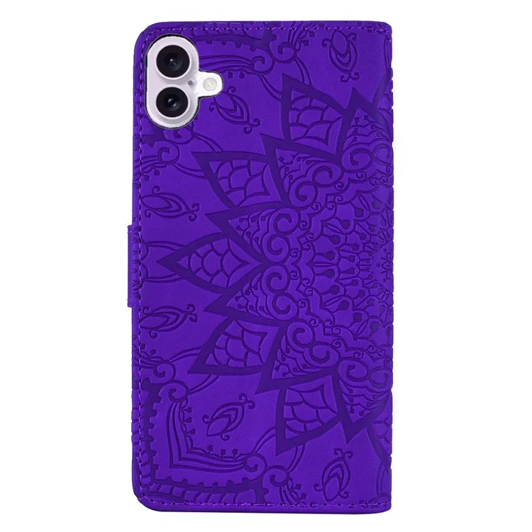For iPhone 16 Case Flower Imprinted PU Leather Wallet Phone Cover
