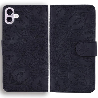 For iPhone 16 Plus Case PU Leather Book Wallet Phone Cover Flower Imprinted