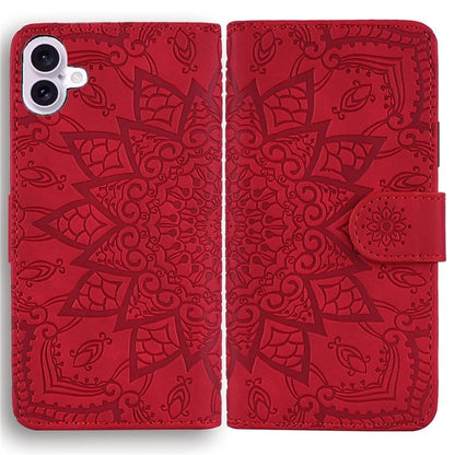 For iPhone 16 Plus Case PU Leather Book Wallet Phone Cover Flower Imprinted