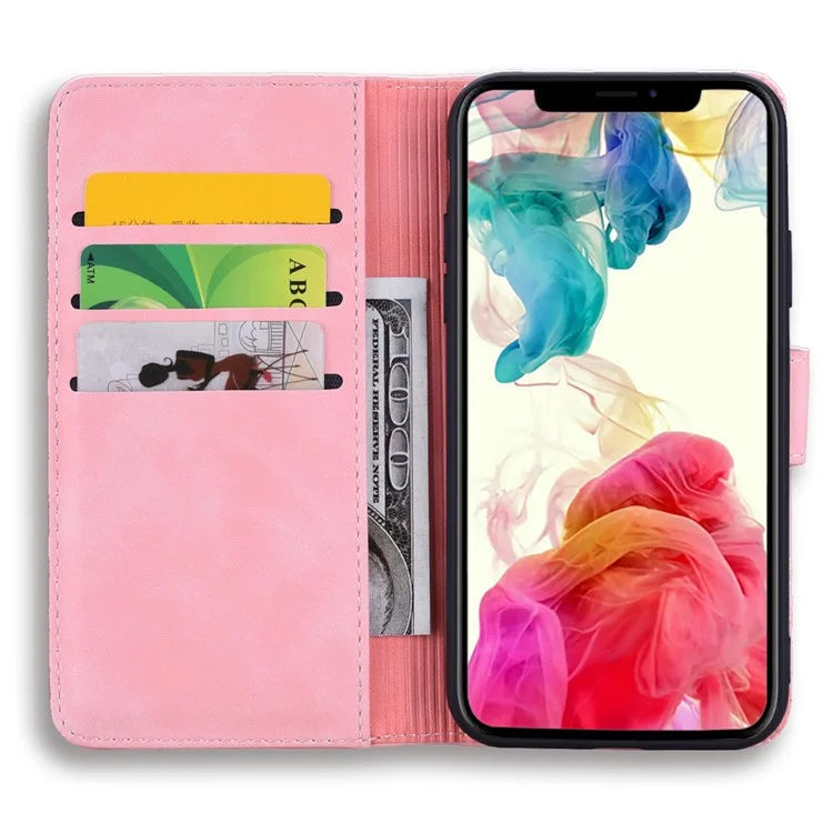 For iPhone 16 Plus Case PU Leather Book Wallet Phone Cover Flower Imprinted