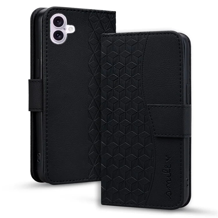 For iPhone 16 Case Rhombus Pattern Leather Phone Cover Wallet Stand Flip