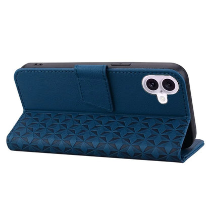For iPhone 16 Case Rhombus Pattern Leather Phone Cover Wallet Stand Flip
