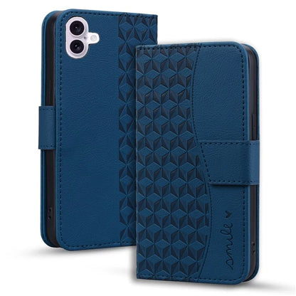 For iPhone 16 Case Rhombus Pattern Leather Phone Cover Wallet Stand Flip