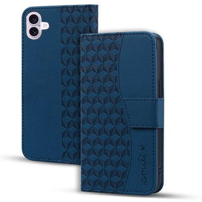 For iPhone 16 Case Rhombus Pattern Leather Phone Cover Wallet Stand Flip