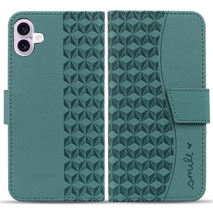 For iPhone 16 Case Rhombus Pattern Leather Phone Cover Wallet Stand Flip
