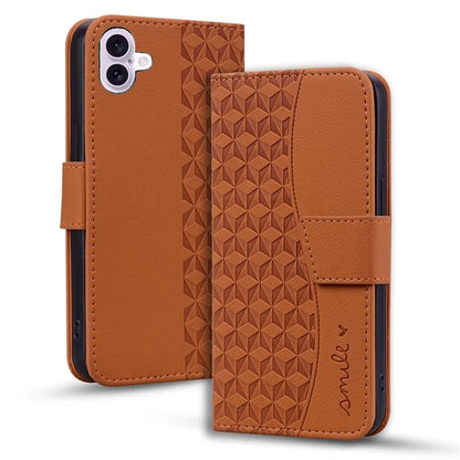 For iPhone 16 Case Rhombus Pattern Leather Phone Cover Wallet Stand Flip