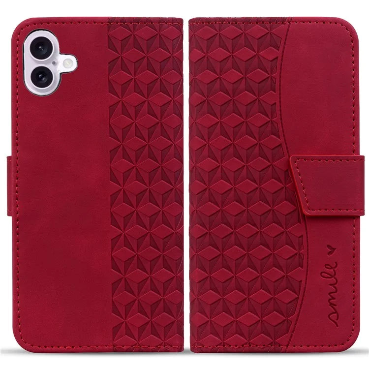 For iPhone 16 Case Rhombus Pattern Leather Phone Cover Wallet Stand Flip