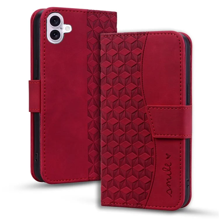 For iPhone 16 Case Rhombus Pattern Leather Phone Cover Wallet Stand Flip