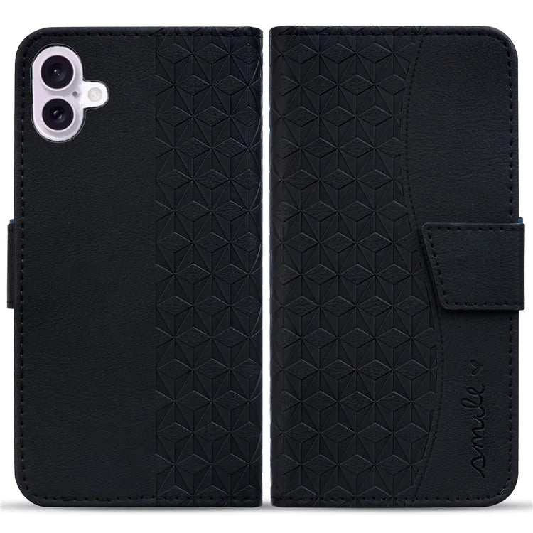 For iPhone 16 Plus Case PU Leather Phone Cover Wrist Strap Rhombus Pattern